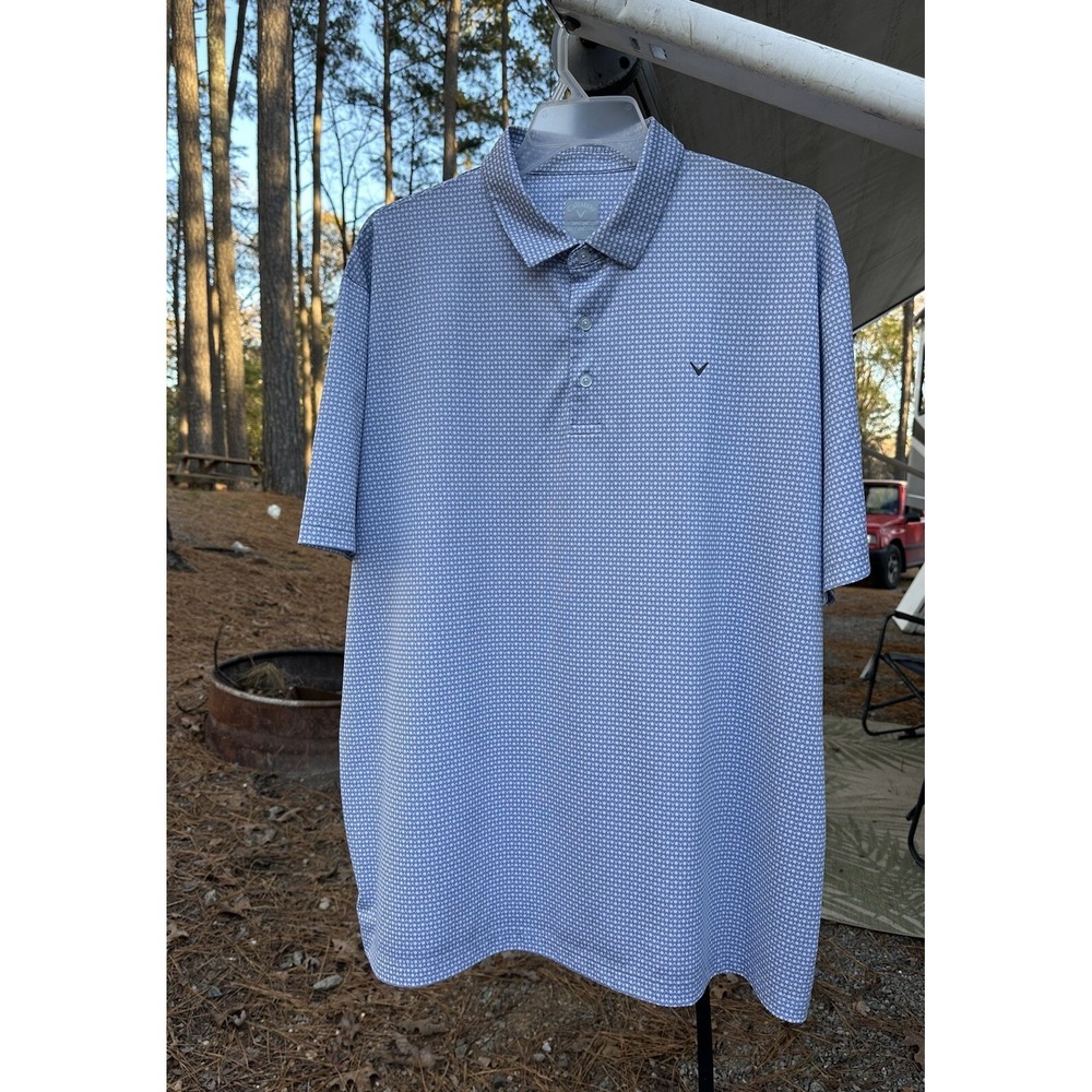 CALLAWAY Polo Golf Shirt Size XXL Mens Light Blue Logo Opti Dry Athleisure Relax